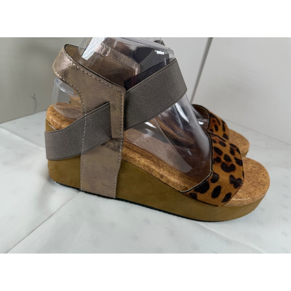 Leopard Print Cork Wedge Sandals with Taupe Straps